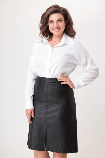 Юбка из экокожи полуприлегающая с декоративными рельефами Swallow 582 черный - фото 7