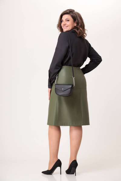 Юбка из экокожи полуприлегающая с разрезом Swallow 581 лесной_зеленый - фото 6