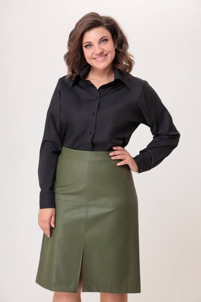 Юбка из экокожи полуприлегающая с разрезом Swallow 581 лесной_зеленый - фото 9