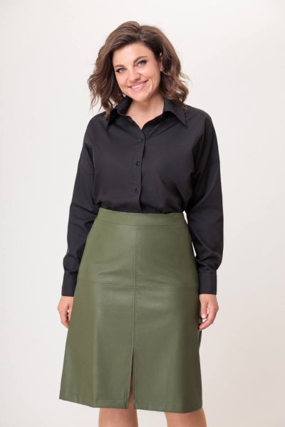 Юбка из экокожи полуприлегающая с разрезом Swallow 581 лесной_зеленый - фото 8