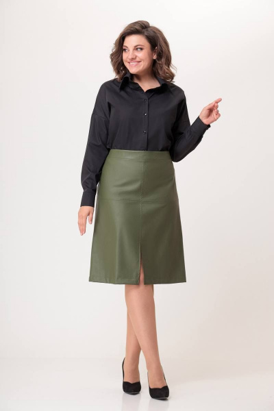 Юбка из экокожи полуприлегающая с разрезом Swallow 581 лесной_зеленый - фото 5