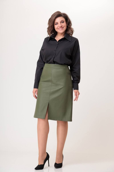 Юбка из экокожи полуприлегающая с разрезом Swallow 581 лесной_зеленый - фото 3