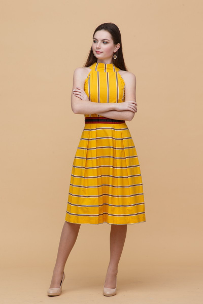 Платье без рукавов миди из текстиля с расклешенной юбкой Domna 414(164) желтый - фото 3