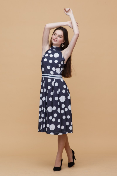 Платье без рукавов миди из текстиля с расклешенной юбкой Domna 413 темно-синий - фото 2
