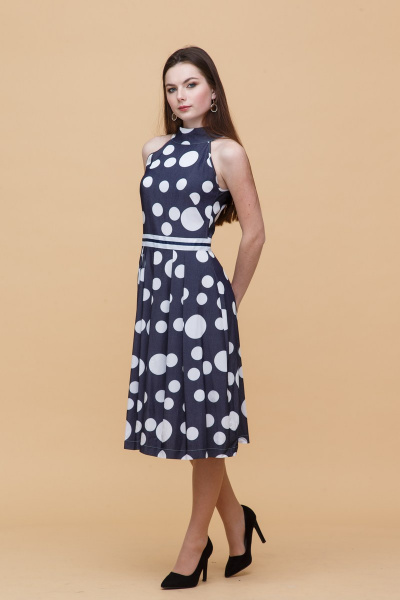 Платье без рукавов миди из текстиля с расклешенной юбкой Domna 413 темно-синий - фото 4