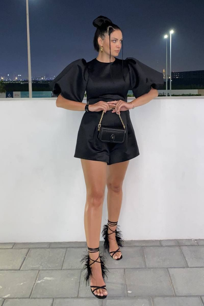 Шорты из атласа расклешенного силуэта с молнией ENZA 202 черный - фото 2