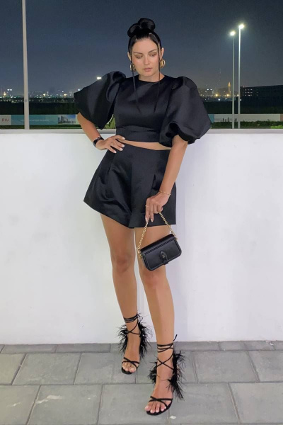 Шорты из атласа расклешенного силуэта с молнией ENZA 202 черный - фото 1