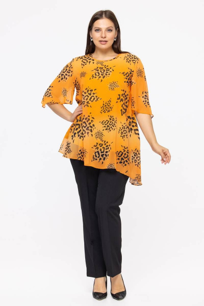 Блуза шифоновая в цветочный принт для повседневной носки Avila 0886 оранжевый - фото 1