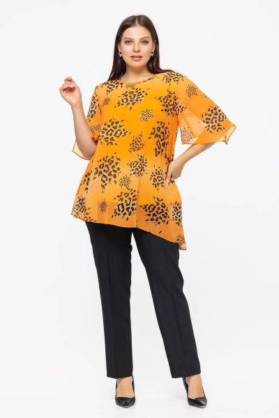 Блуза шифоновая в цветочный принт для повседневной носки Avila 0886 оранжевый - фото 5