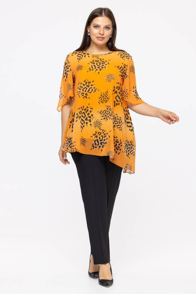 Блуза шифоновая в цветочный принт для повседневной носки Avila 0886 оранжевый - фото 4