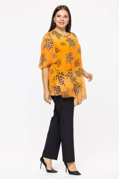 Блуза шифоновая в цветочный принт для повседневной носки Avila 0886 оранжевый - фото 3