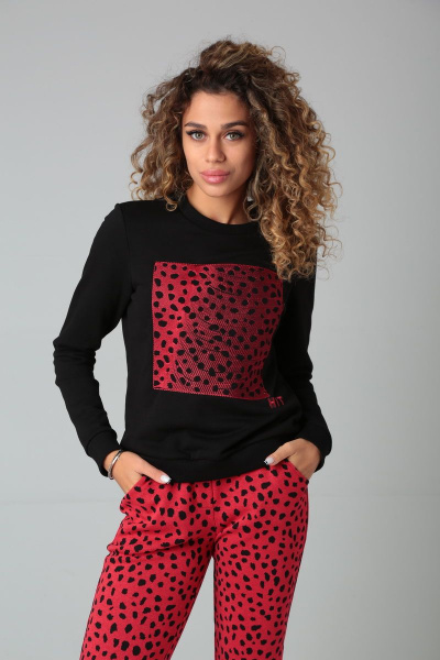 Демисезонные спорт-комплекты из трикотажа с вышивкой HIT 3092 черный+красный_леопард - фото 6