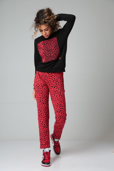 Демисезонные спорт-комплекты из трикотажа с вышивкой HIT 3092 черный+красный_леопард - фото 4