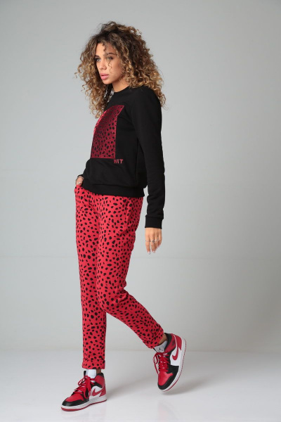Демисезонные спорт-комплекты из трикотажа с вышивкой HIT 3092 черный+красный_леопард - фото 3