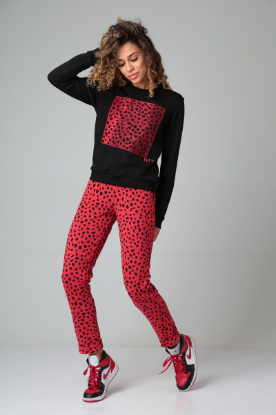 Демисезонные спорт-комплекты из трикотажа с вышивкой HIT 3092 черный+красный_леопард - фото 2