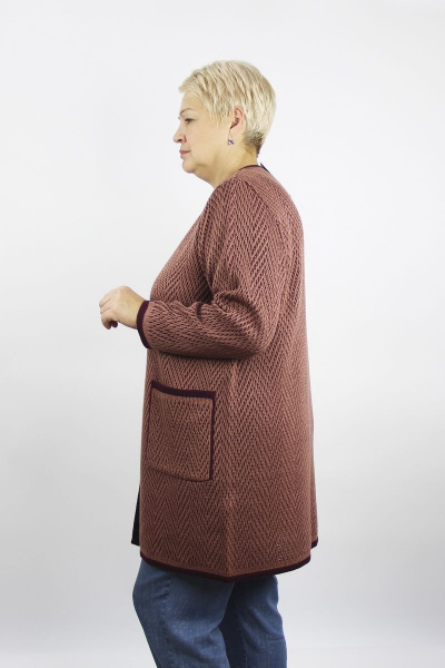 Жакет из трикотажа с карманами, коричневый, демисезон Полесье С2560-22 2С8747-Д43 158,164 брусника - фото 2