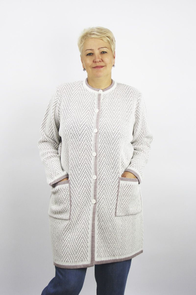Жакет из трикотажа с карманами, белый и серый Полесье С2560-22 2С8747-Д43 158,164 суровый - фото 1