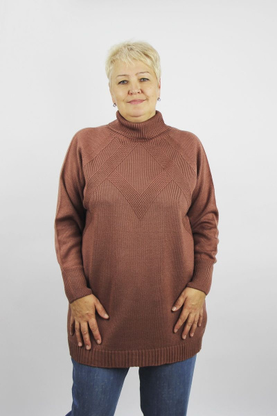 Коричневая трикотажная туника с регланом и прямым кроем Полесье С1351-22 2С5125-Д43 158,164 брусника_17-1518 - фото 1