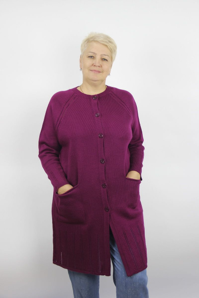 Жакет из трикотажа с пуговицами и карманами, фиолетовый Полесье С2608-21 1С1360-Д43 158,164 мадера - фото 1
