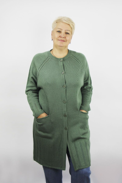 Жакет трикотажный прямой силуэт с регланом и карманами Полесье С2608-21 1С1360-Д43 170,176 зеленый_залив - фото 1
