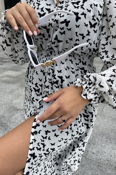 Платье-шифон с открытой спиной и разрезом миди Pavlova 151 бабочки_белый - фото 3