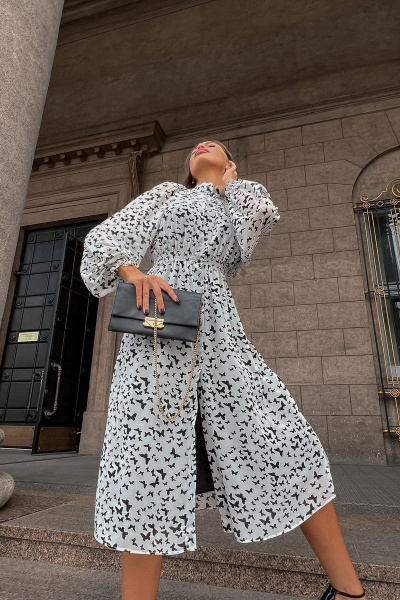 Платье-шифон с открытой спиной и разрезом миди Pavlova 151 бабочки_белый - фото 2