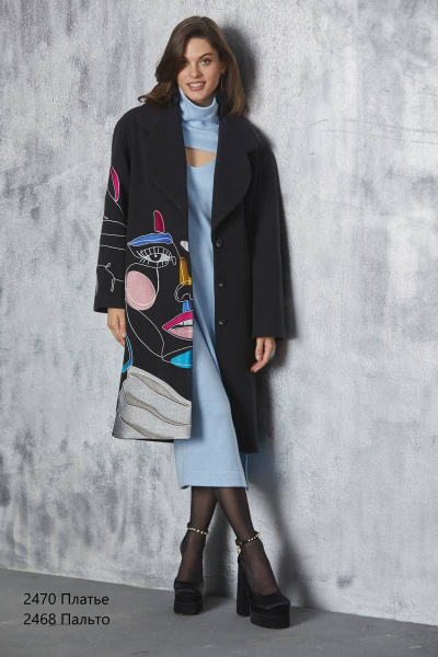 Дизайнерское пальто из пальтовой ткани, демисезон, с вышивкой, мультиколор NiV NiV fashion 2468 - фото 13