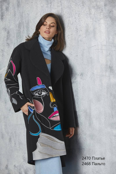 Дизайнерское пальто из пальтовой ткани, демисезон, с вышивкой, мультиколор NiV NiV fashion 2468 - фото 11