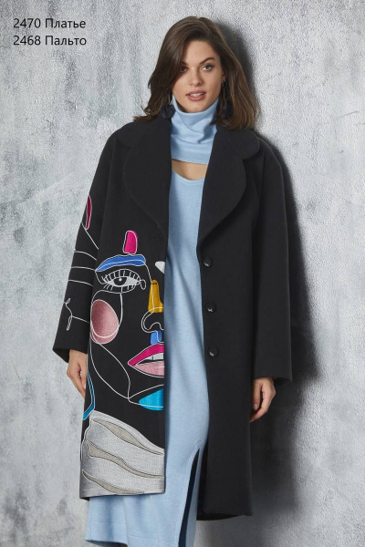 Дизайнерское пальто из пальтовой ткани, демисезон, с вышивкой, мультиколор NiV NiV fashion 2468 - фото 9