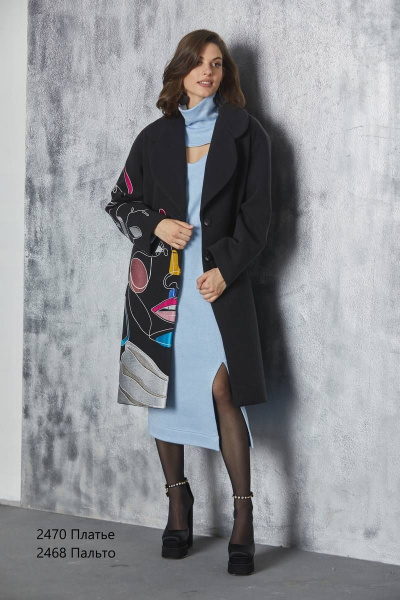 Дизайнерское пальто из пальтовой ткани, демисезон, с вышивкой, мультиколор NiV NiV fashion 2468 - фото 10