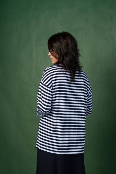 Джемпер-борд из трикотажа с полоской и спущенной линией плеча JRSy 2124 сине-белая_полоса/фуксия - фото 3