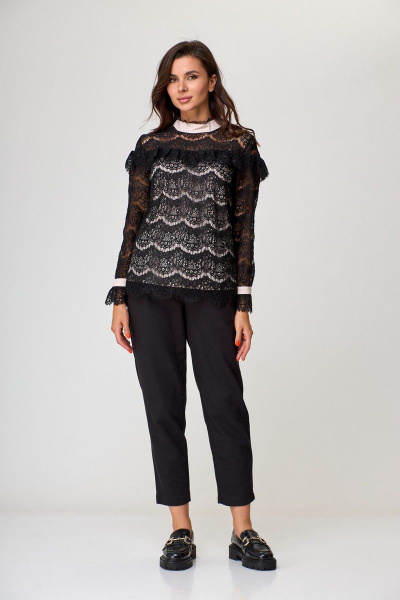 Блуза Anelli 933 черный+пудра - фото 4
