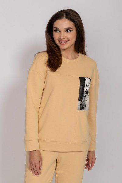 Жёлтый демисезонный джемпер с подрезами и печатью Mislana 821 желтый - фото 2