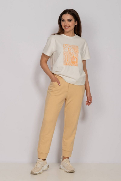 Желтые свободные брюки из трикотажа с манжетом Mislana 823 желтый - фото 3