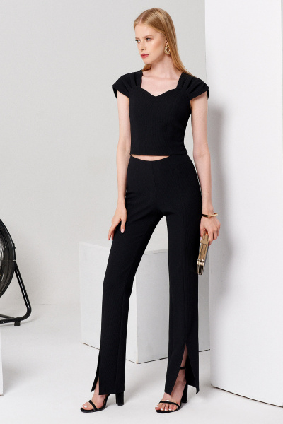 Черные женские брюки с разрезами и высокой талией Панда 125760w черный - фото 1