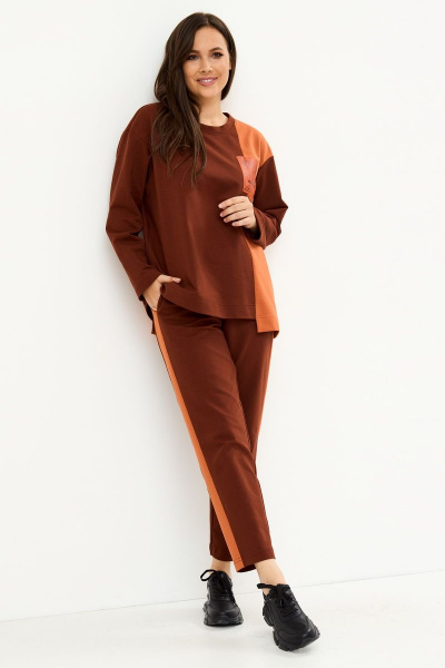 Кэжуал комплект джемпер и брюки из трикотажа Магия моды 2161 терракот+коричневый - фото 3