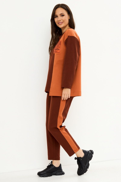Кэжуал комплект джемпер и брюки из трикотажа Магия моды 2161 терракот+коричневый - фото 2