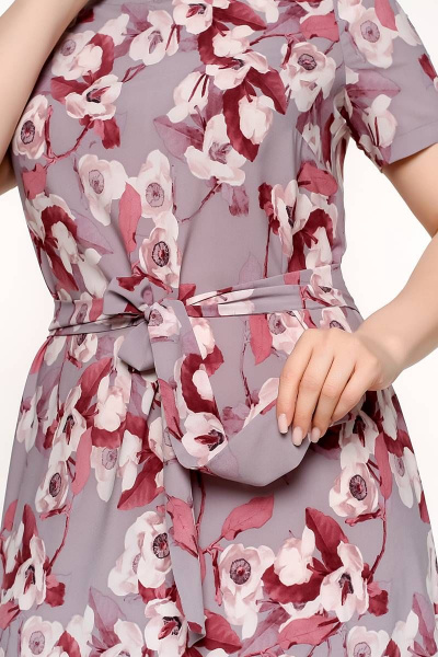 Платье свободного силуэта из стрейч-шифона с поясом и складками La rouge 5401 орхидея-(цветы) - фото 5