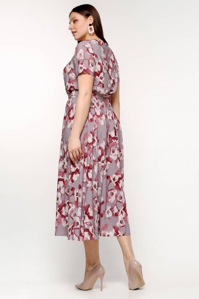 Платье свободного силуэта из стрейч-шифона с поясом и складками La rouge 5401 орхидея-(цветы) - фото 4