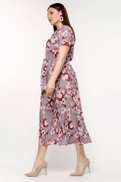 Платье свободного силуэта из стрейч-шифона с поясом и складками La rouge 5401 орхидея-(цветы) - фото 3