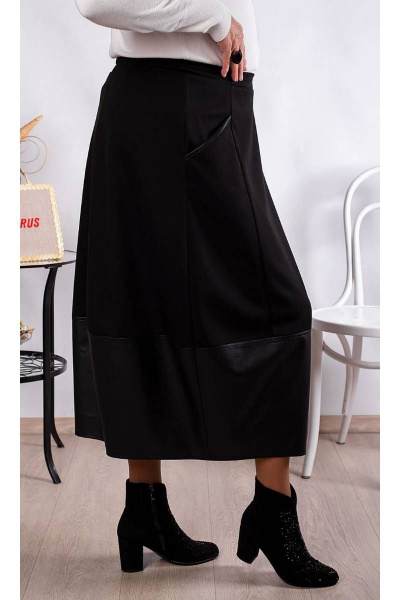 Юбка демисезон баллон из трикотажа и экокожи Camelia 2243 1 - фото 3