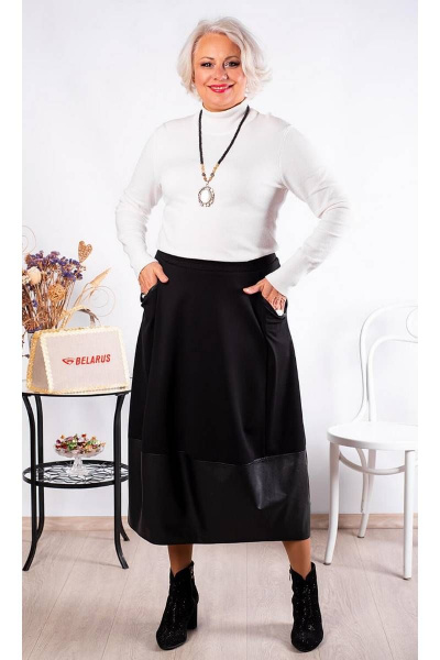 Юбка демисезон баллон из трикотажа и экокожи Camelia 2243 1 - фото 2