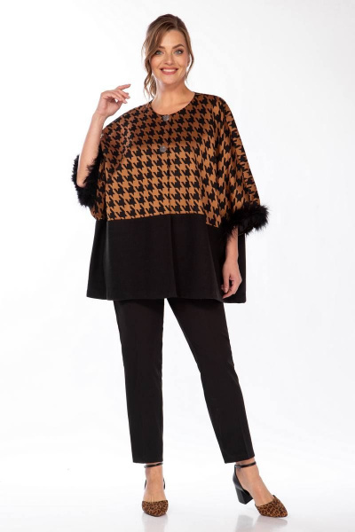 Двухцветный шерстяной жакет свободного кроя с боа Belinga 5147 черный-рыжий - фото 5