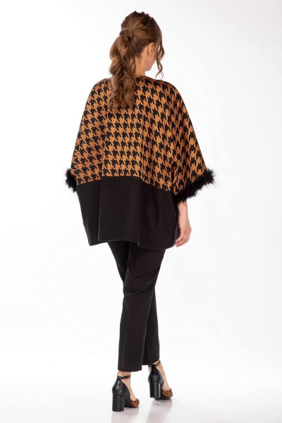 Двухцветный шерстяной жакет свободного кроя с боа Belinga 5147 черный-рыжий - фото 4