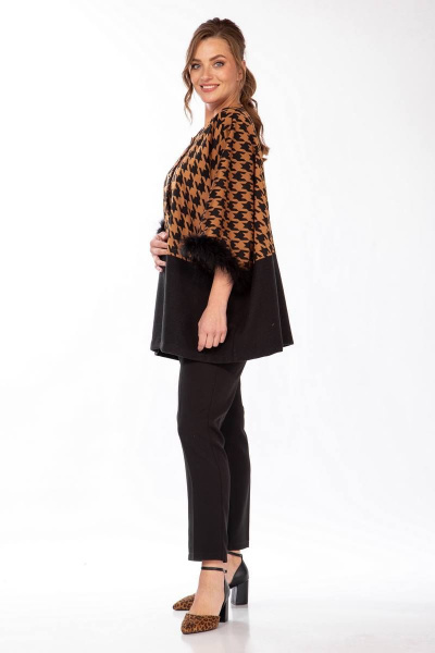 Двухцветный шерстяной жакет свободного кроя с боа Belinga 5147 черный-рыжий - фото 3