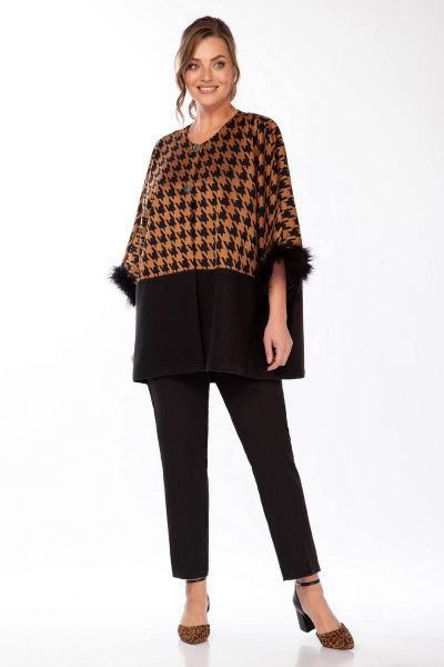 Двухцветный шерстяной жакет свободного кроя с боа Belinga 5147 черный-рыжий - фото 2