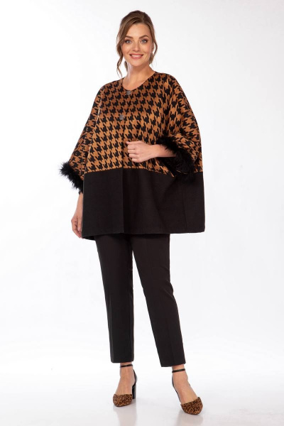 Двухцветный шерстяной жакет свободного кроя с боа Belinga 5147 черный-рыжий - фото 1