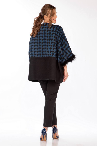 Двухцветный трикотажный жакет с боа и застежкой на пуговицах Belinga 5146 черный-синий - фото 4