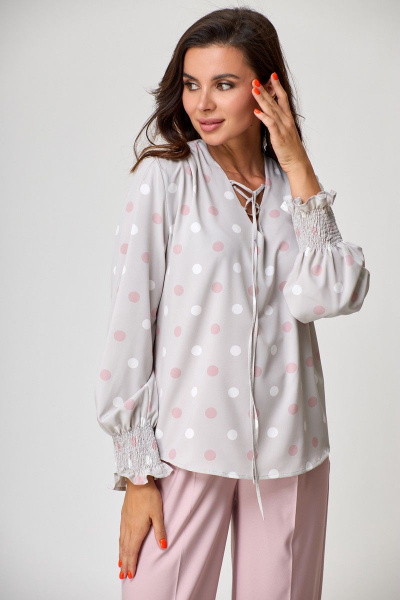 Мультиколор свободная блуза с шнуровкой и разрезами Anelli 941 элис - фото 2