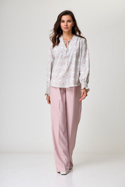 Мультиколор свободная блуза с шнуровкой и разрезами Anelli 941 элис - фото 3